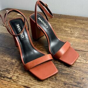 Mango Leather‎ Ankle-Cuff Sandals Size 37